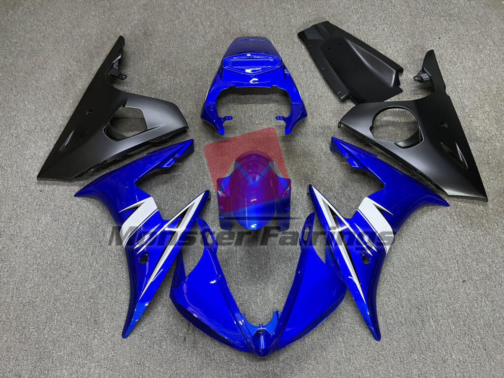 Yamaha R6 2005 Gloss Blue with Matte Black ABS fairings - custom motorcycle bodywork kit by Monster Fairings