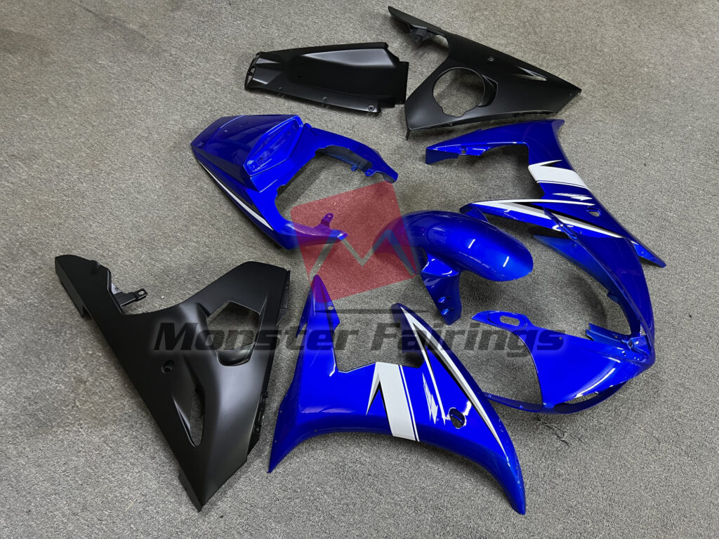 Yamaha R6 custom ABS fairings 2005 in Gloss Blue with Matte Black - durable replacement kit, Monster Fairings