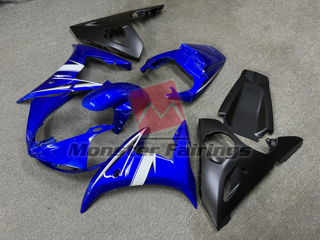 Gloss Blue with Matte Black ABS fairings for Yamaha R6 2005 - premium OEM fit kit by Monster Fairings