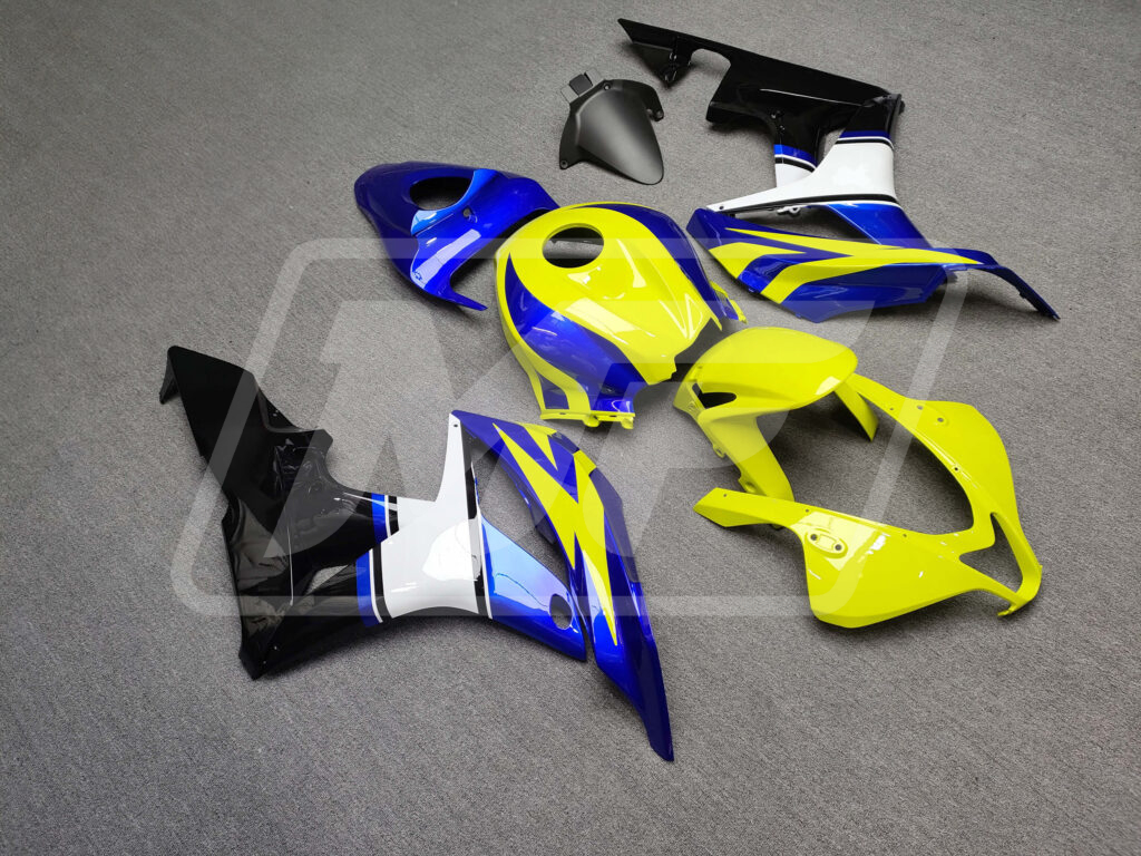 Honda CBR600RR custom ABS fairings 2007 - 2008 in Gloss High Vis Yellow & Blue - durable replacement kit, Monster Fairings