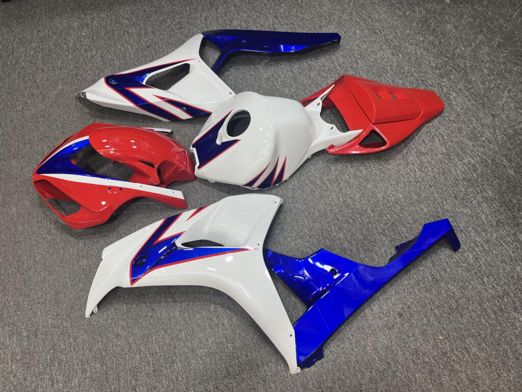 Honda CBR1000RR custom ABS fairings 2006 - 2007 in Gloss White with Blue & Red OEM Style - durable replacement kit, Monster Fairings
