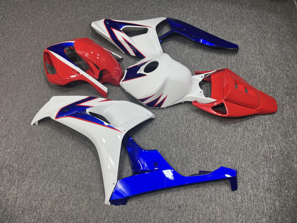 2006 - 2007 Honda CBR1000RR Gloss White with Blue & Red OEM Style fairing set - ABS injection, custom painted by Monster Fairings