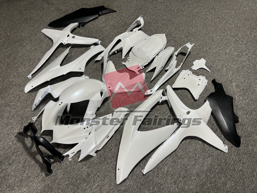 Suzuki GSXR custom ABS fairings 2008 - 2010 in Matte Pearl White & Black - durable replacement kit, Monster Fairings