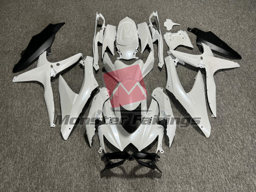 Suzuki GSXR 600 - 750 2008 - 2010 Matte Pearl White & Black ABS fairings - custom motorcycle bodywork kit by Monster Fairings