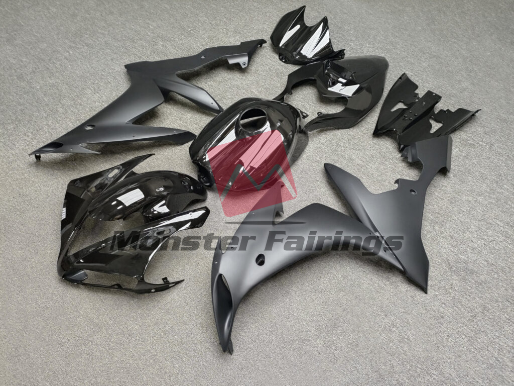 2004 - 2006 Yamaha R1 Gloss Black & Matte Black fairing set - ABS injection, custom painted by Monster Fairings