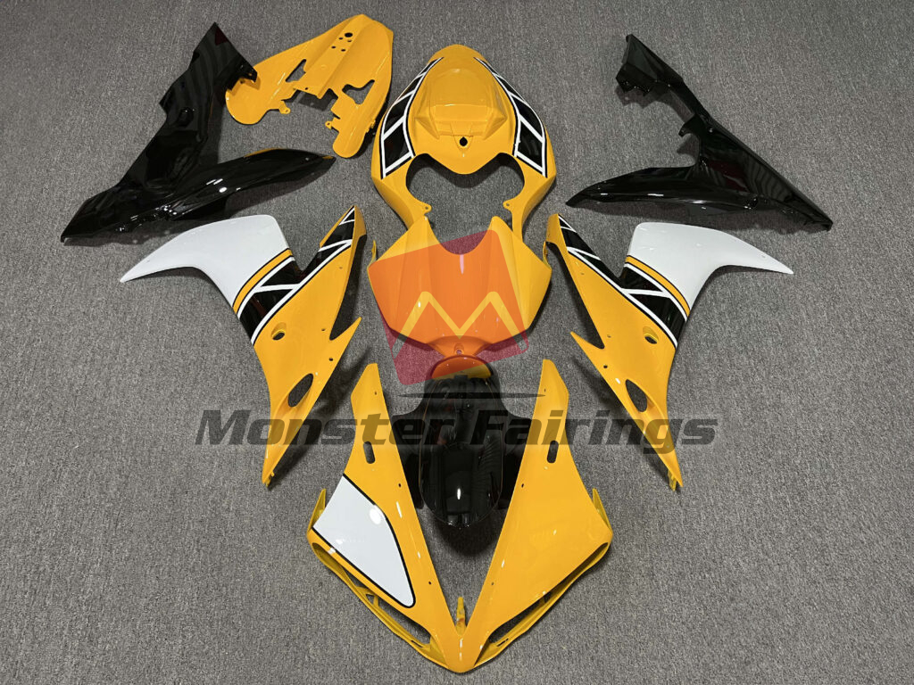 Yamaha R1 2004 - 2006 Gloss Yellow & Black with White ABS fairings - custom motorcycle bodywork kit by Monster Fairings