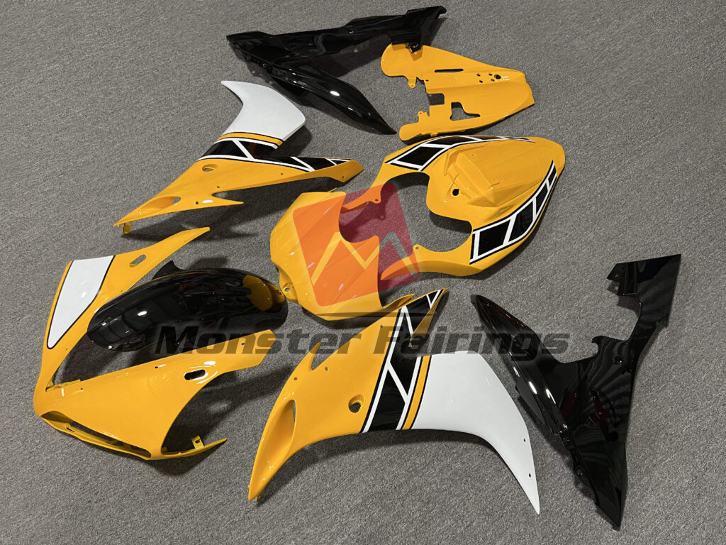 2004 - 2006 Yamaha R1 Gloss Yellow & Black with White fairing set - ABS injection, custom painted by Monster Fairings