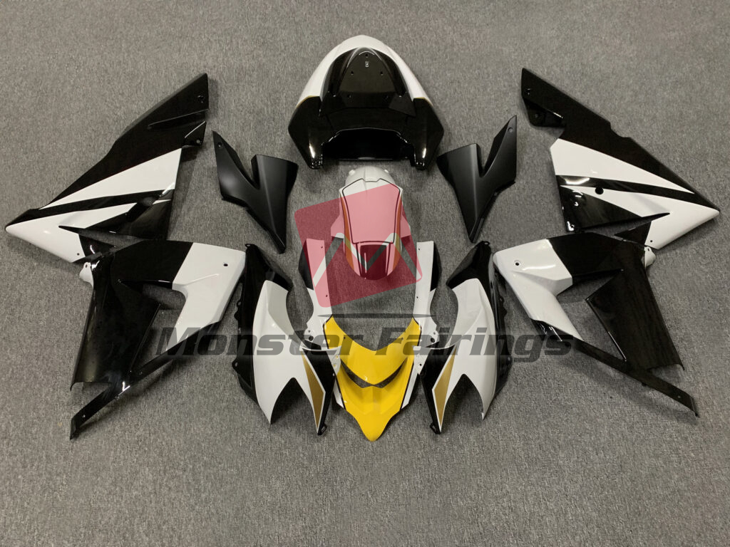 Kawasaki ZX10R 2004 - 2005 Gloss Black & White Yellow ABS fairings - custom motorcycle bodywork kit by Monster Fairings