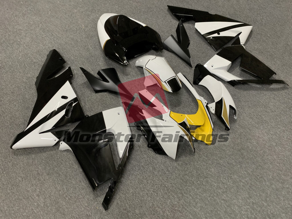 Kawasaki ZX10R custom ABS fairings 2004 - 2005 in Gloss Black & White Yellow - durable replacement kit, Monster Fairings