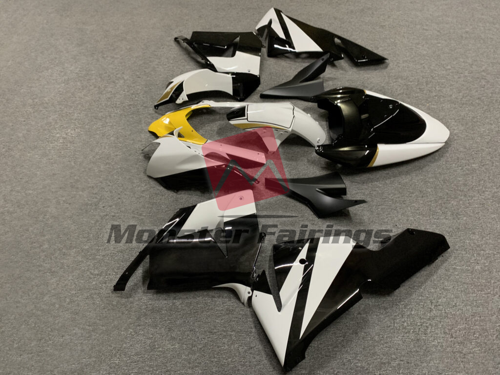 2004 - 2005 Kawasaki ZX10R Gloss Black & White Yellow fairing set - ABS injection, custom painted by Monster Fairings
