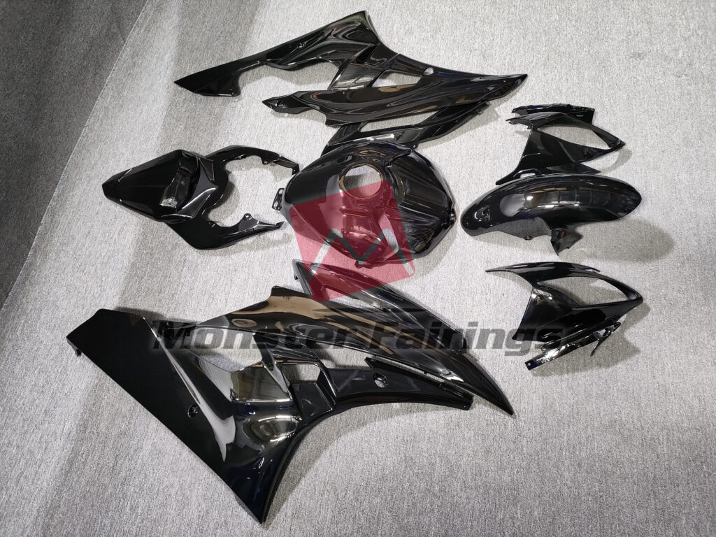 2006 - 2007 Yamaha R6 Gloss Black fairing set - ABS injection, custom painted by Monster Fairings