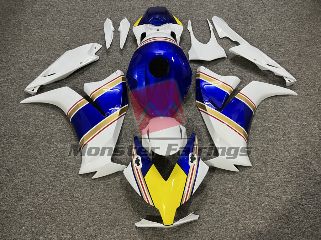 Honda CBR1000RR 2012 - 2016 Gloss White & Candy Blue With Yellow ABS fairings - custom motorcycle bodywork kit by Monster Fairings