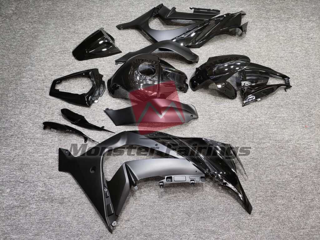 2011 - 2015 Kawasaki ZX10R Gloss & Matte Black fairing set - ABS injection, custom painted by Monster Fairings