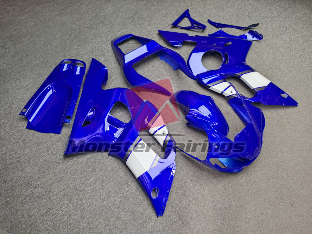 Yamaha R6 custom ABS fairings 1998 - 2002 in Gloss Blue & White with Silver - durable replacement kit, Monster Fairings
