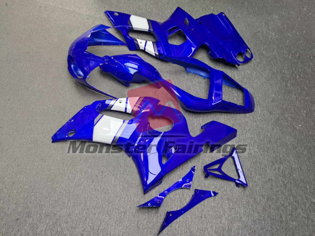 1998 - 2002 Yamaha R6 Gloss Blue & White with Silver fairing set - ABS injection, custom painted by Monster Fairings