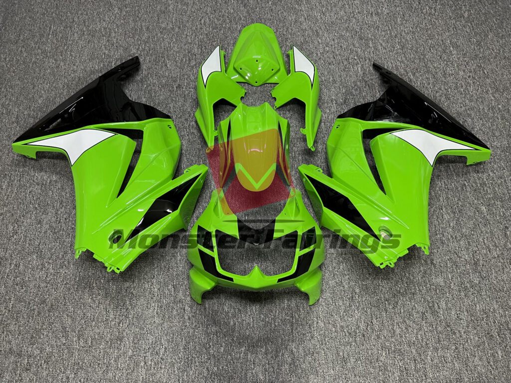 Kawasaki Ninja 250 2008 - 2013 Gloss Green & Black White ABS fairings - custom motorcycle bodywork kit by Monster Fairings