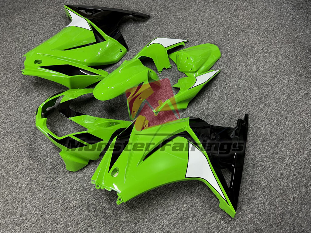 Gloss Green & Black White ABS fairings for Kawasaki Ninja 250 2008 - 2013 - premium OEM fit kit by Monster Fairings