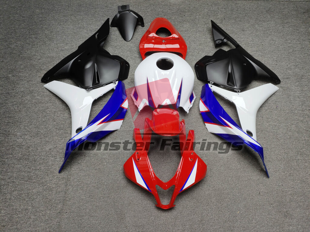 Honda CBR600RR 2009 - 2012 Gloss White Blue & Red ABS fairings - custom motorcycle bodywork kit by Monster Fairings