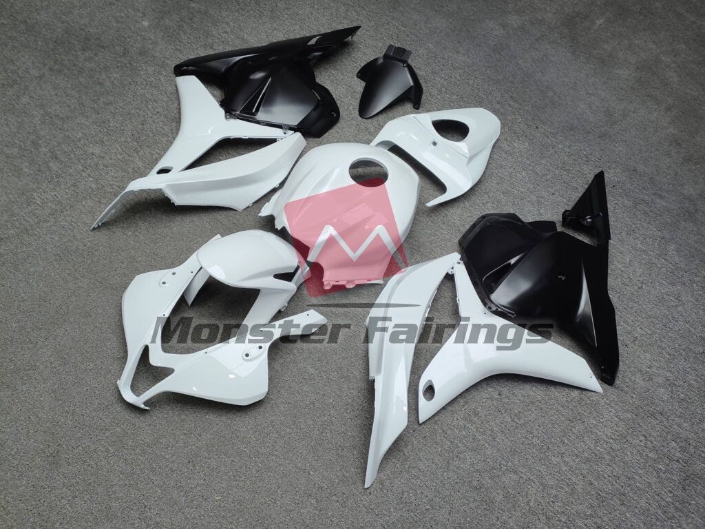 2009 - 2012 Honda CBR600RR Gloss White & Black fairing set - ABS injection, custom painted by Monster Fairings