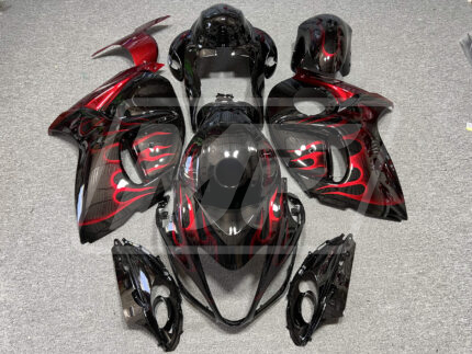 Suzuki GSXR 1300 2008-2020 Gloss Black with Red Flame ABS Fairings | Monster Fairings