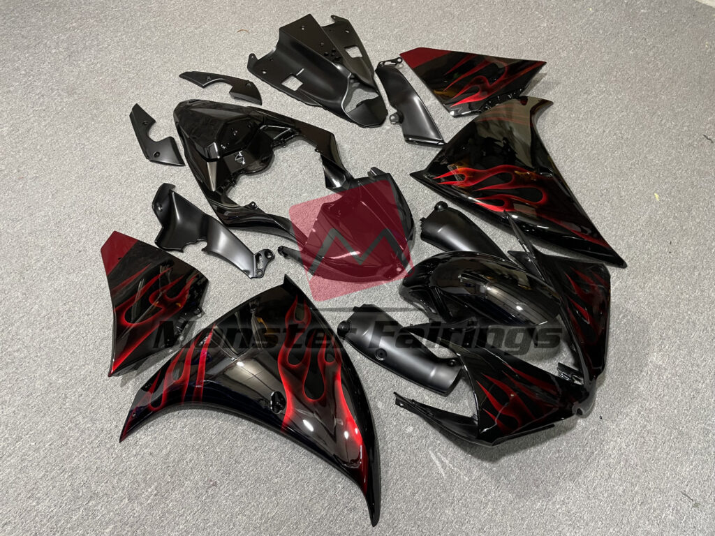 Red Flame Black ABS fairings for Yamaha R1 2012 - 2014 - premium OEM fit kit by Monster Fairings