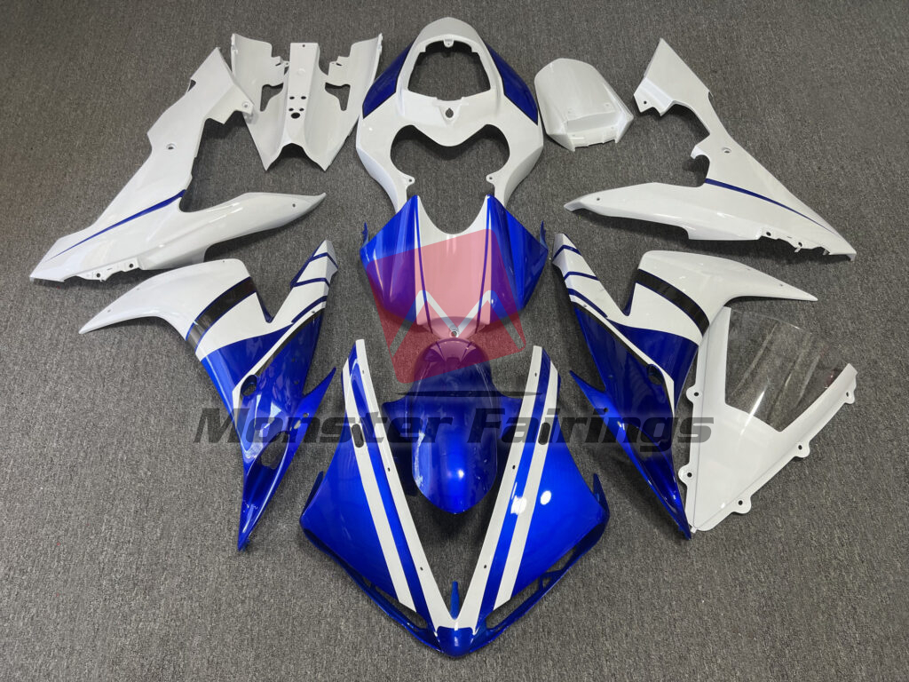 Yamaha R1 2004 - 2006 Gloss Blue & White with Dark Gray ABS fairings - custom motorcycle bodywork kit by Monster Fairings