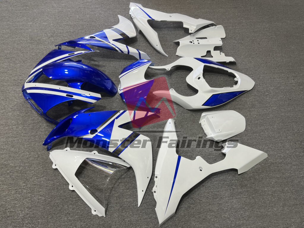Yamaha R1 custom ABS fairings 2004 - 2006 in Gloss Blue & White with Dark Gray - durable replacement kit, Monster Fairings
