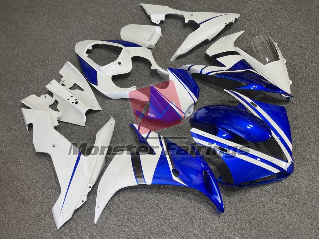 2004 - 2006 Yamaha R1 Gloss Blue & White with Dark Gray fairing set - ABS injection, custom painted by Monster Fairings