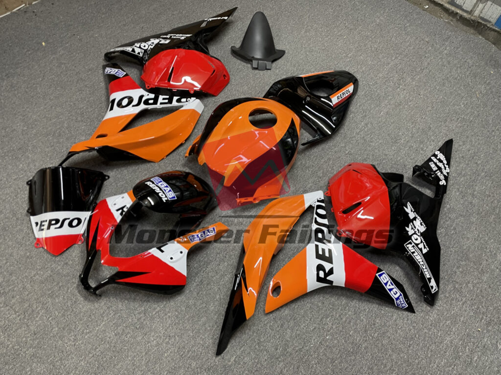 Honda CBR600RR custom ABS fairings 2009 - 2012 in Black Repsol - durable replacement kit, Monster Fairings