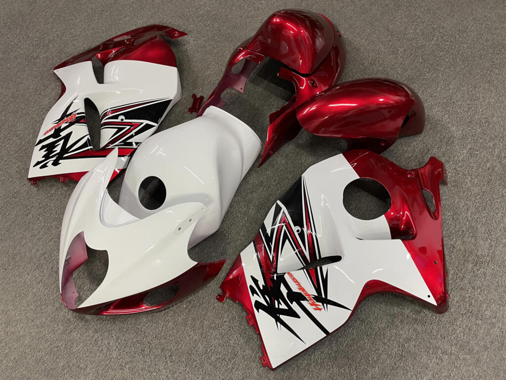 1997 - 2007 Suzuki GSXR1300 Gloss White & Candy Red fairing set - ABS injection, custom painted by Monster Fairings