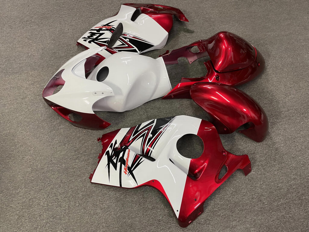 Monster Fairings ABS fairing kit for Suzuki GSXR1300 1997 - 2007 - Gloss White & Candy Red, precise OEM fit