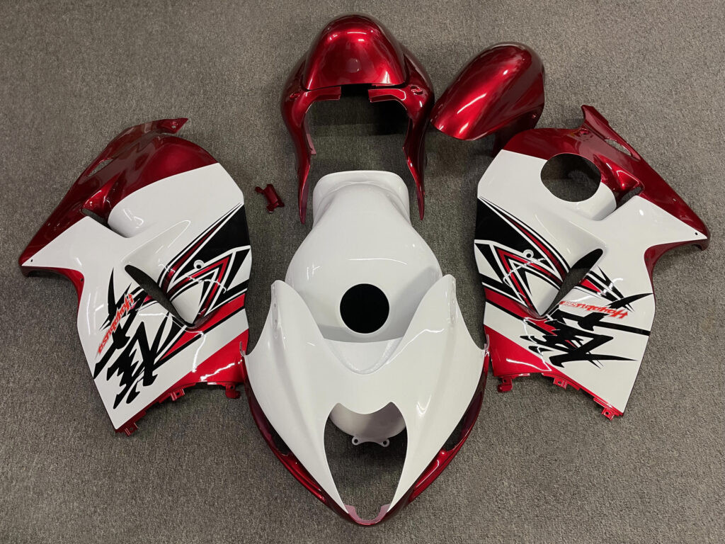Suzuki GSXR1300 1997 - 2007 Gloss White & Candy Red ABS fairings - custom motorcycle bodywork kit by Monster Fairings