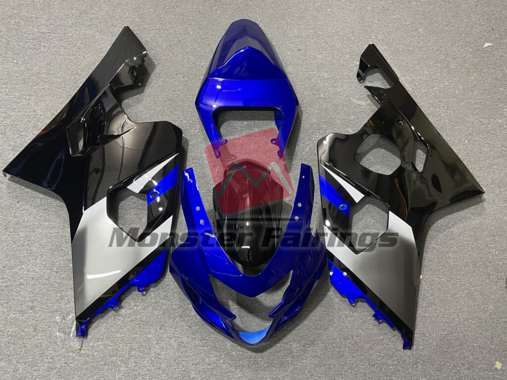 Suzuki GSXR 600 - 750 2004 - 2005 Blue Black and Silver ABS fairings - custom motorcycle bodywork kit by Monster Fairings