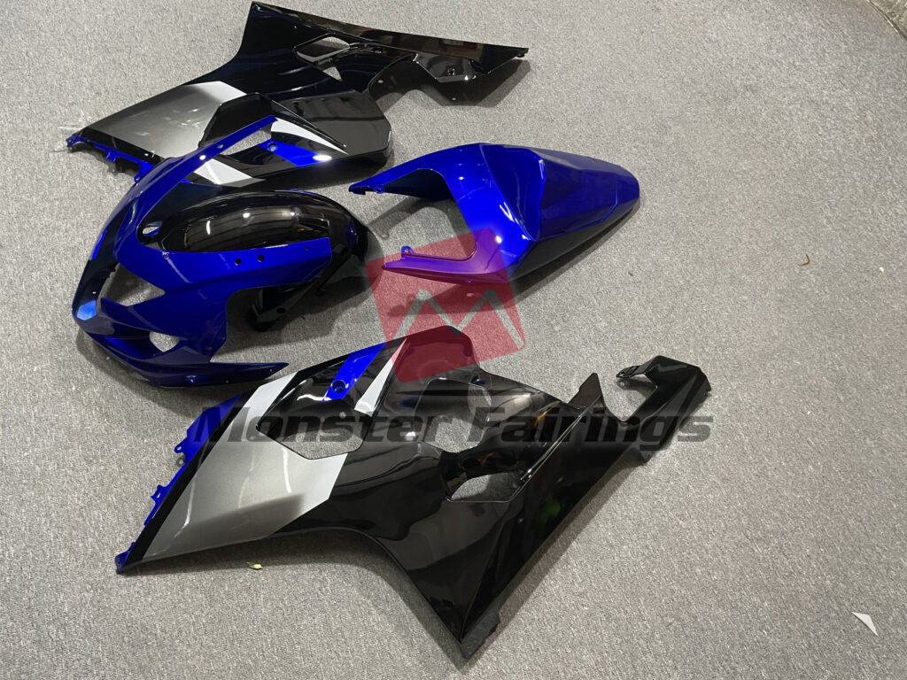 2004 - 2005 Suzuki GSXR Blue Black and Silver fairing set - ABS injection, custom painted by Monster Fairings