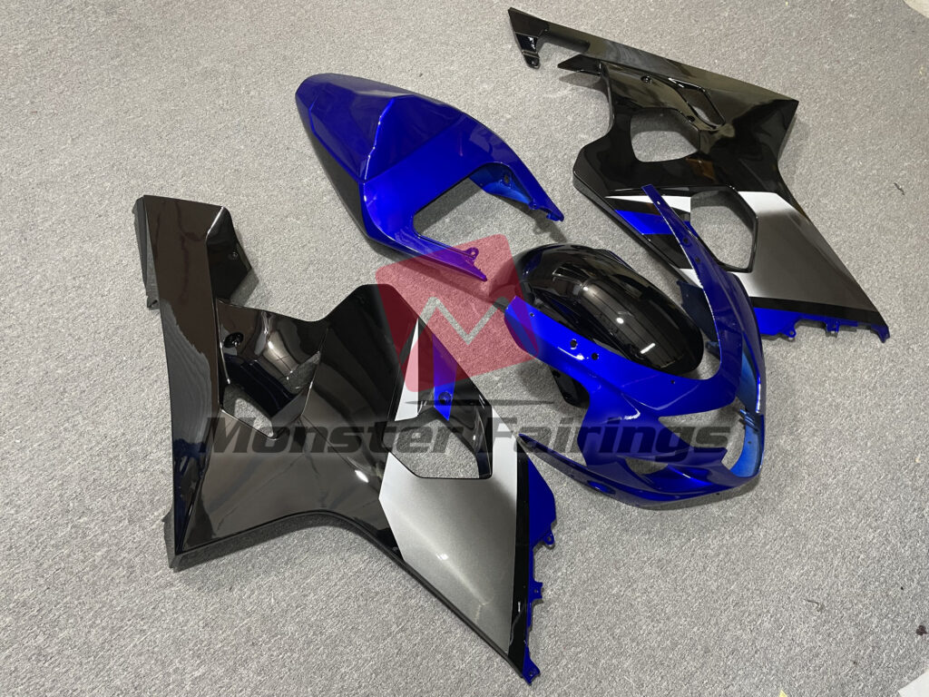 Suzuki GSXR custom ABS fairings 2004 - 2005 in Blue Black and Silver - durable replacement kit, Monster Fairings