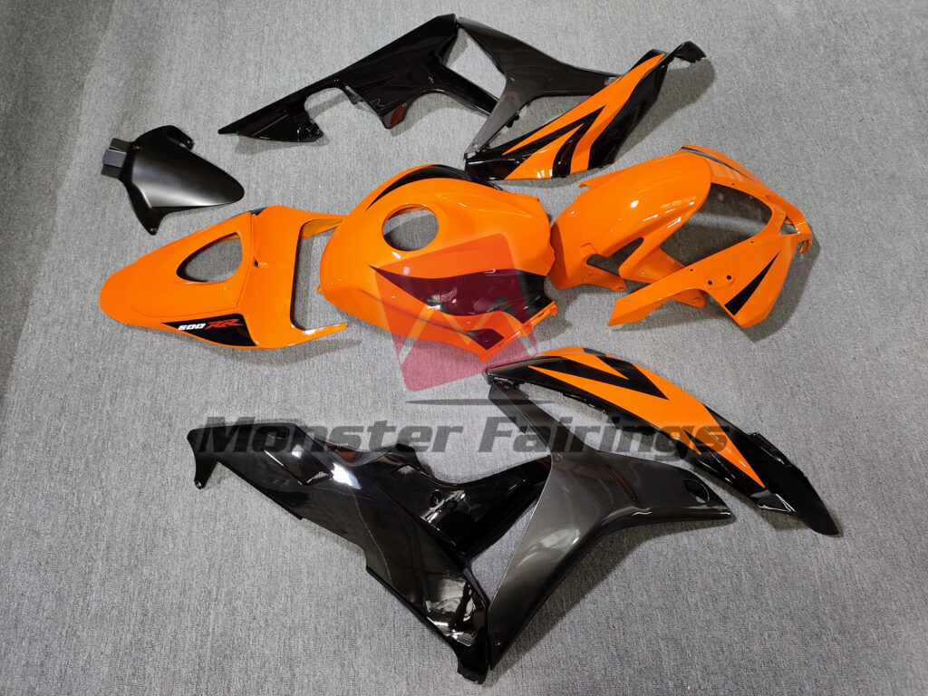 2007 - 2008 Honda CBR600RR Vibrant Orange OEM Style fairing set - ABS injection, custom painted by Monster Fairings