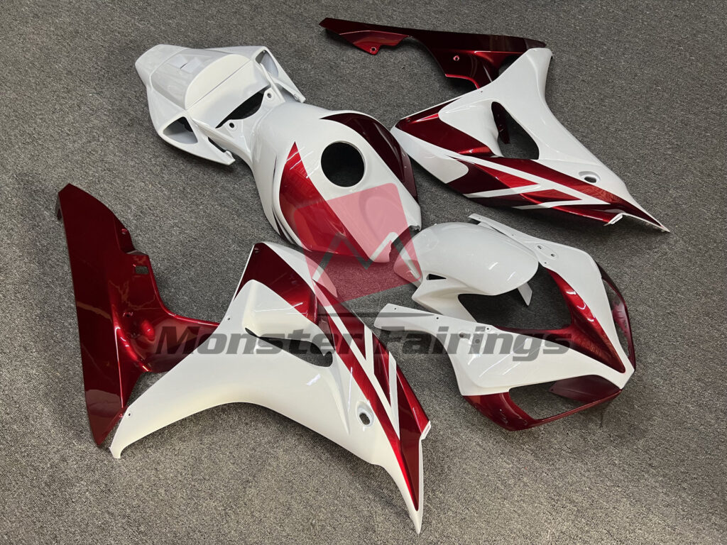 Honda CBR1000RR custom ABS fairings 2006 - 2007 in Gloss Candy Red and White - durable replacement kit, Monster Fairings