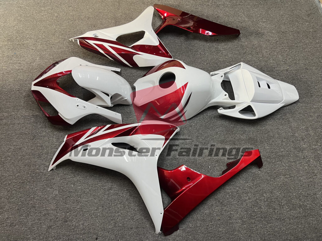 2006 - 2007 Honda CBR1000RR Gloss Candy Red and White fairing set - ABS injection, custom painted by Monster Fairings