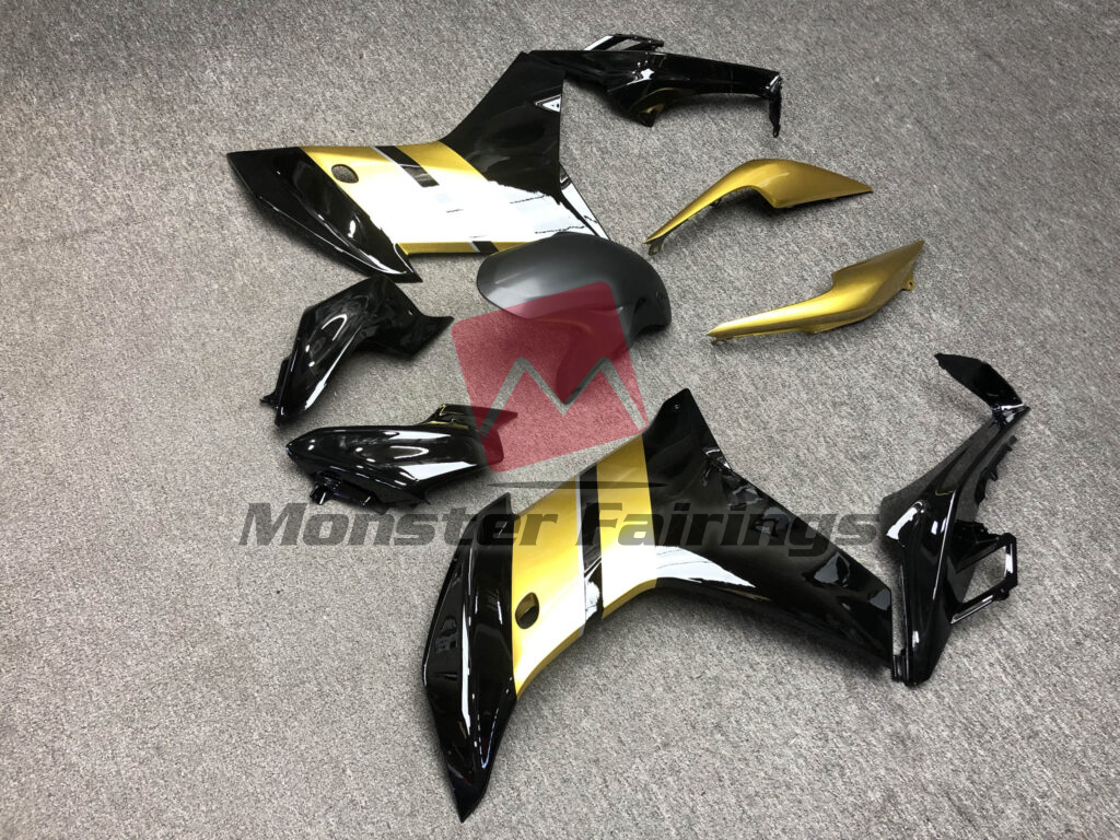 2011 - 2012 Honda CBR600F Gloss Black & Gold fairing set - ABS injection, custom painted by Monster Fairings