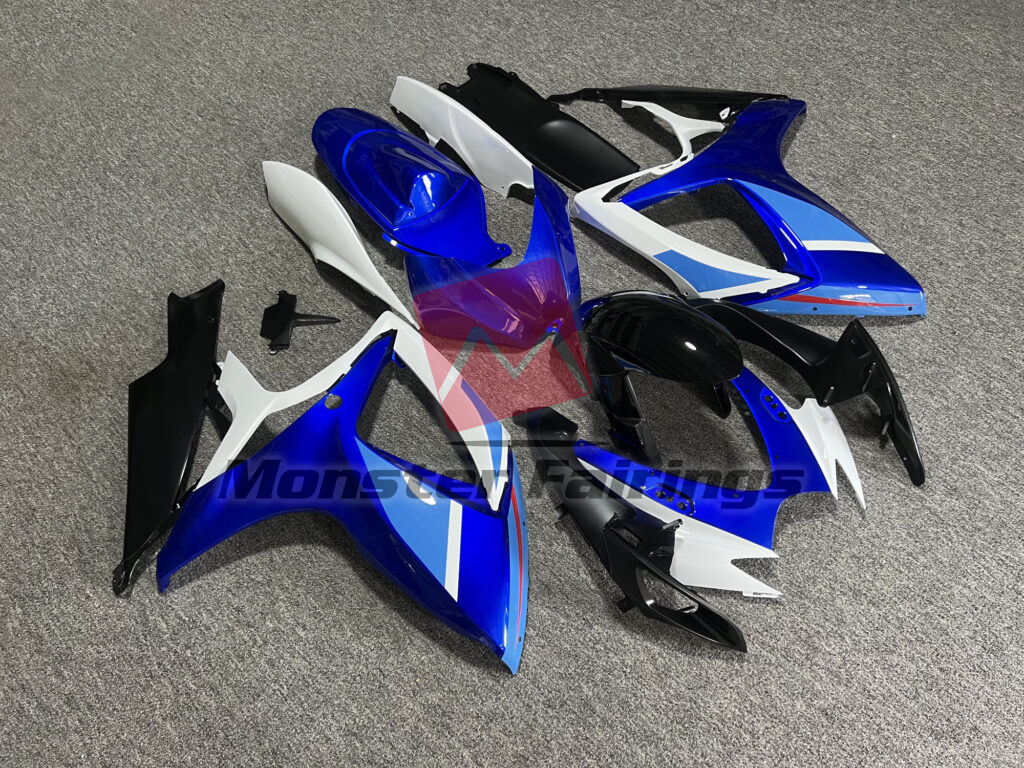 Suzuki GSXR custom ABS fairings 2006 - 2007 in Gloss Blue, Black & White With Light Blue - durable replacement kit, Monster Fairings