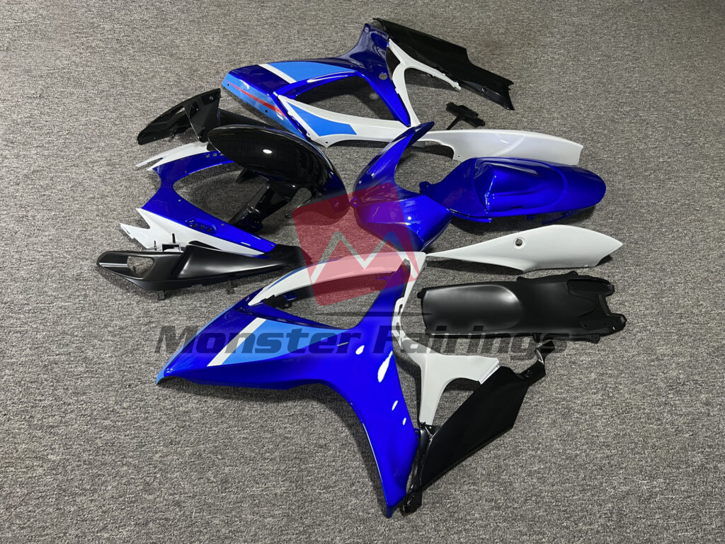 2006 - 2007 Suzuki GSXR Gloss Blue, Black & White With Light Blue fairing set - ABS injection, custom painted by Monster Fairings