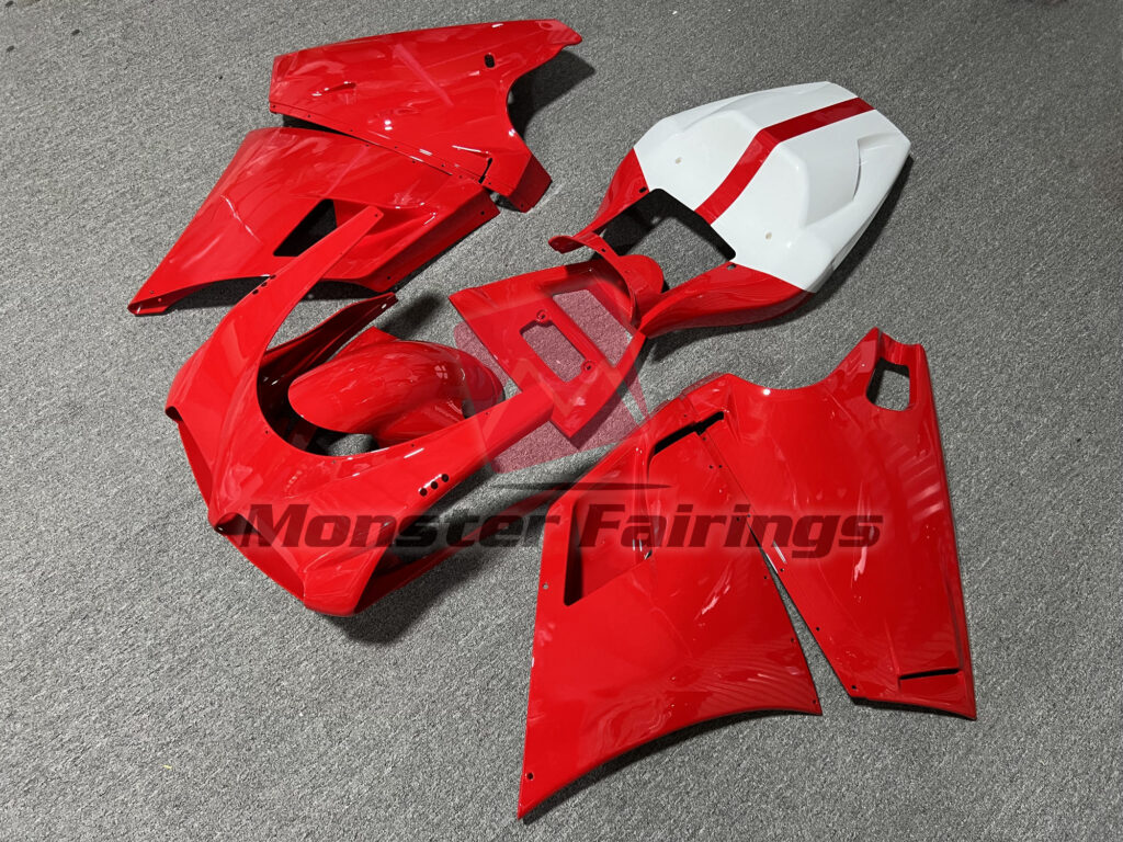 Ducati 996 748 916 998 custom ABS fairings 2000 - 2002 in Gloss Red with White - durable replacement kit, Monster Fairings