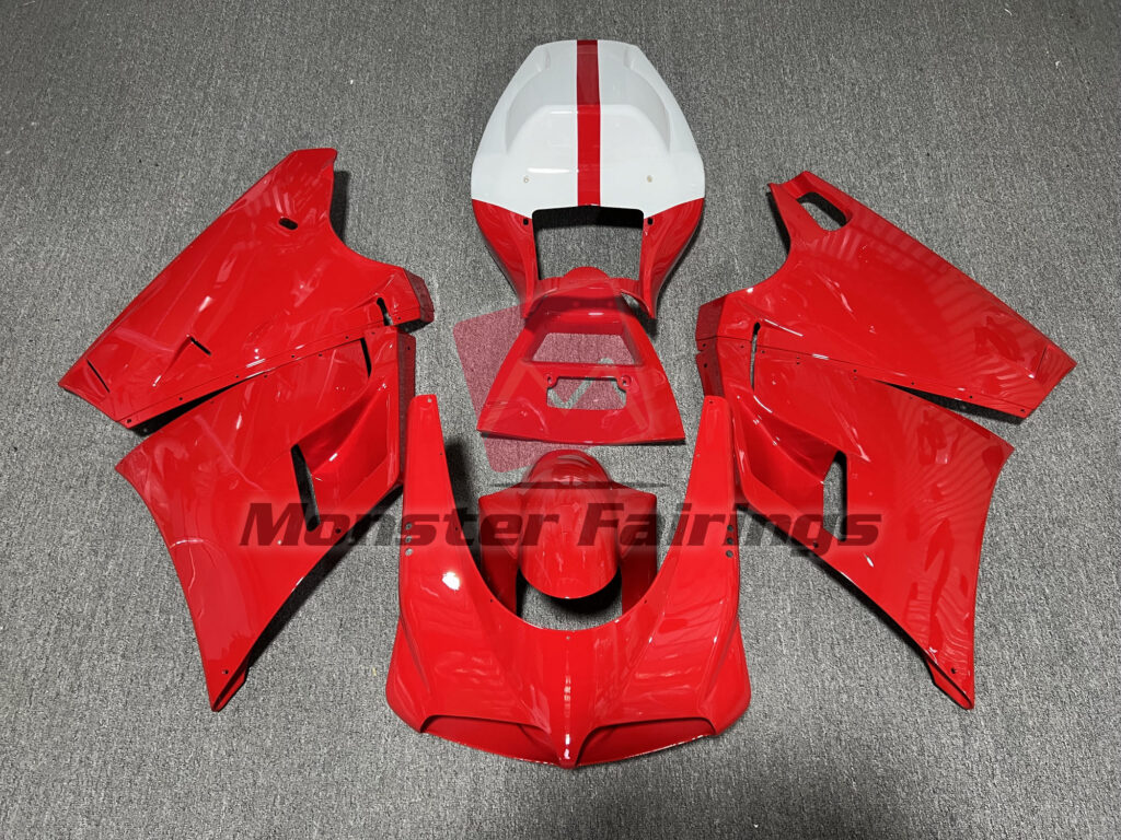 Ducati 996 748 916 998 2000 - 2002 Gloss Red with White ABS fairings - custom motorcycle bodywork kit by Monster Fairings