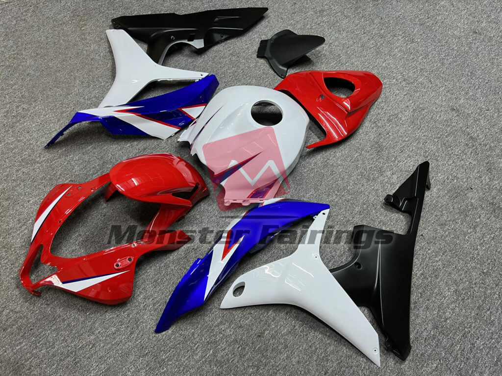 Honda CBR600RR custom ABS fairings 2007 - 2008 in Gloss White & Red Blue - durable replacement kit, Monster Fairings