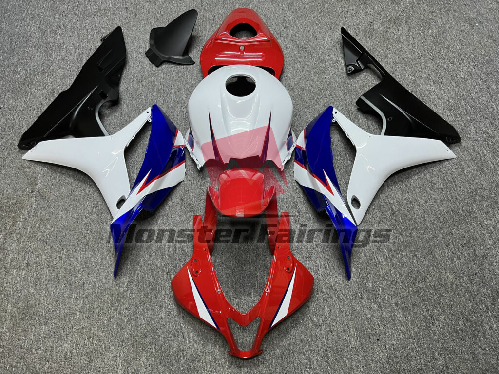Honda CBR600RR 2007 - 2008 Gloss White & Red Blue ABS fairings - custom motorcycle bodywork kit by Monster Fairings