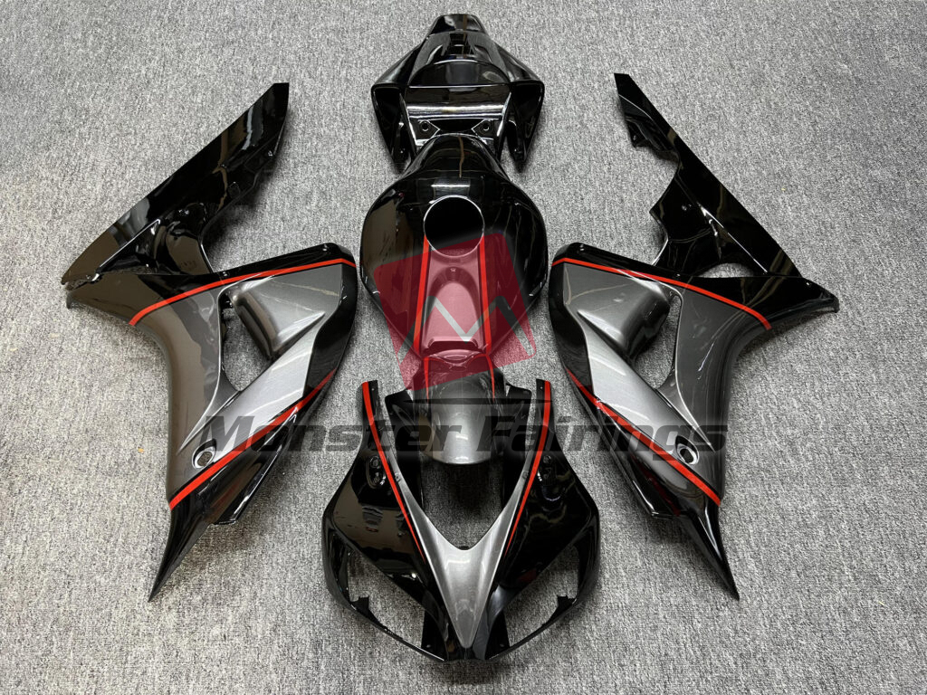 Honda CBR1000RR 2006 - 2007 Gloss Black & Silver with Red ABS fairings - custom motorcycle bodywork kit by Monster Fairings