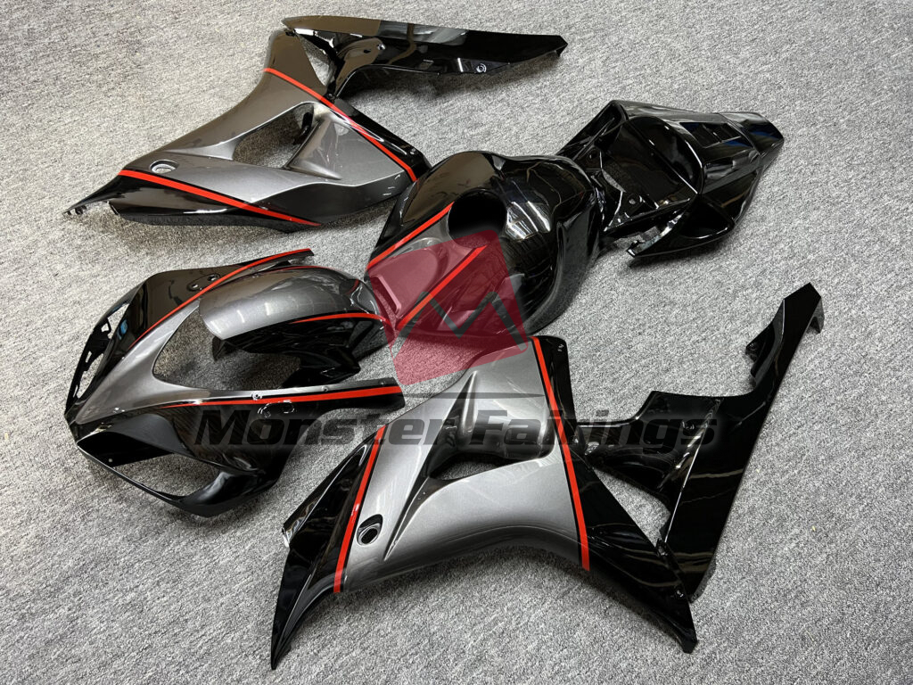 Honda CBR1000RR custom ABS fairings 2006 - 2007 in Gloss Black & Silver with Red - durable replacement kit, Monster Fairings
