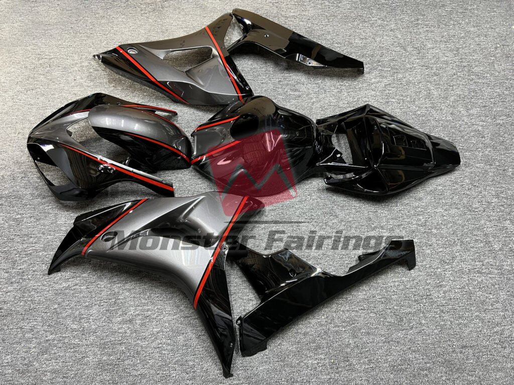 2006 - 2007 Honda CBR1000RR Gloss Black & Silver with Red fairing set - ABS injection, custom painted by Monster Fairings