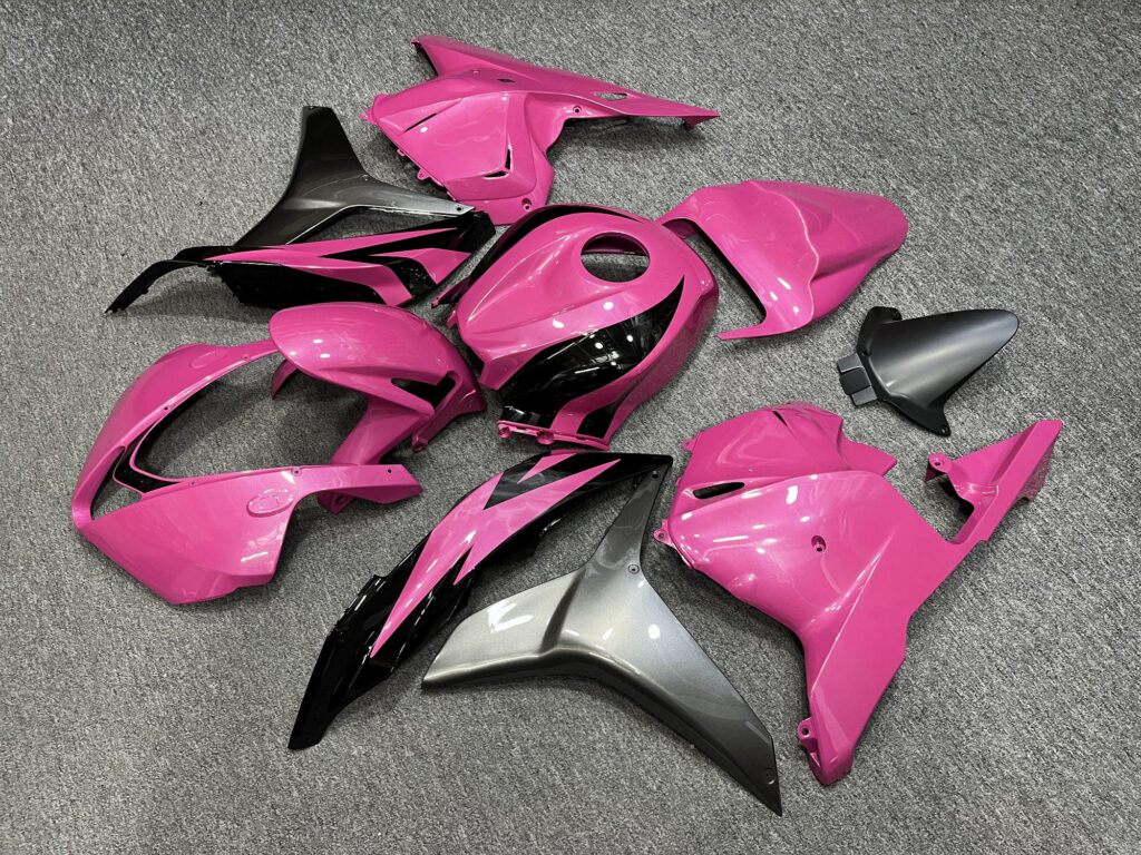 2009 - 2012 Honda CBR600RR Gloss Pink Black & Gray Race fairing set - ABS injection, custom painted by Monster Fairings