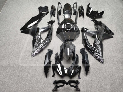 Suzuki GSXR 600-750 2008-2010 Gloss & Matte Black with Silver ABS Fairings | Monster Fairings
